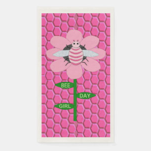 Happy Bee Day Girl Pink Birthday Bumblebee Napkin