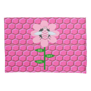 Happy Bee Day Girl Pink Birthday Bumblebee Pillowcase