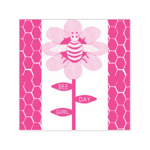 Happy Bee Day Girl Pink Birthday Bumblebee Self-inking Stamp