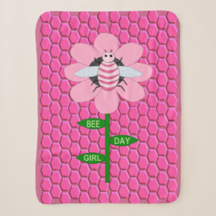 Happy Bee Day Girl Pink Birthday Bumblebee Sherpa Blanket