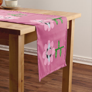 Happy Bee Day Girl Pink Birthday Bumblebee Short Table Runner