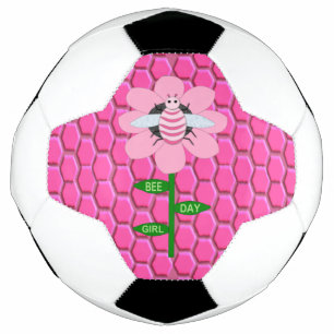 Happy Bee Day Girl Pink Birthday Bumblebee Soccer Ball