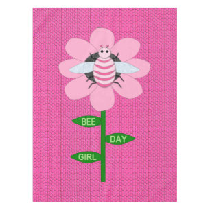 Happy Bee Day Girl Pink Birthday Bumblebee Tablecloth