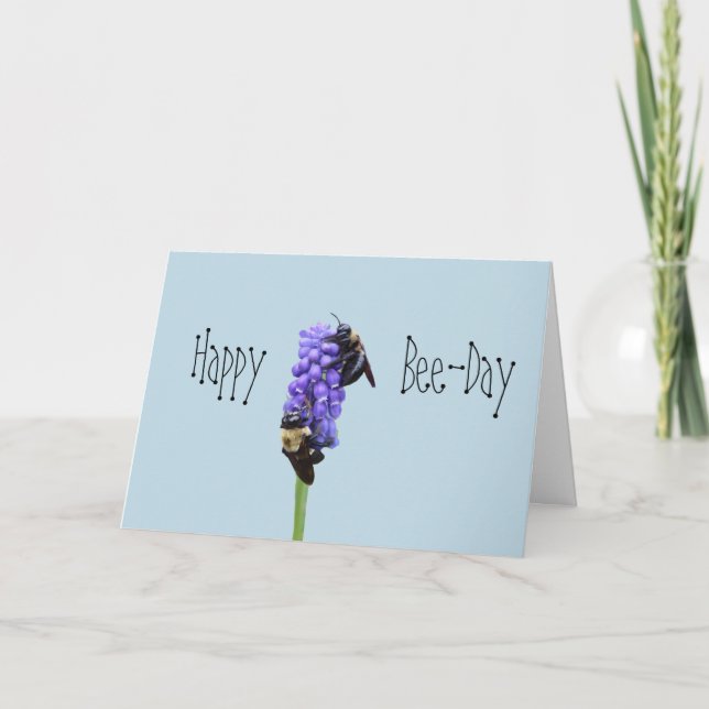 Happy Bee-Day Sweet Bee Blue Birthday Card (Front)