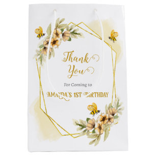 Happy Bee-day Watercolor Birthday Party Gift and Medium Gift Bag