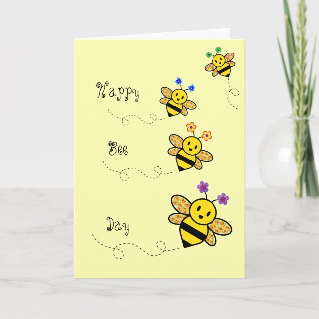 Happy Bee Day Whimsical Floral Geo Shape Card (Front)