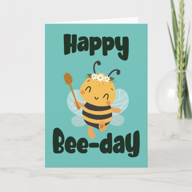 Happy Bee-day with Cute bee folded card (Front)
