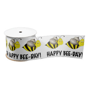Happy BEE DAY Yellow Bee Bumblebee Birthday Ribbon Satin Ribbon