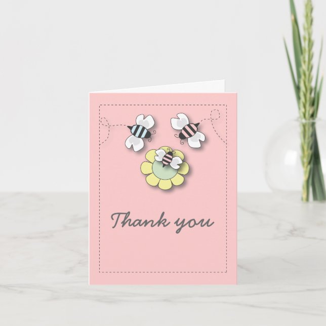 Happy Bee Family in Pink Thank You Card (Front)