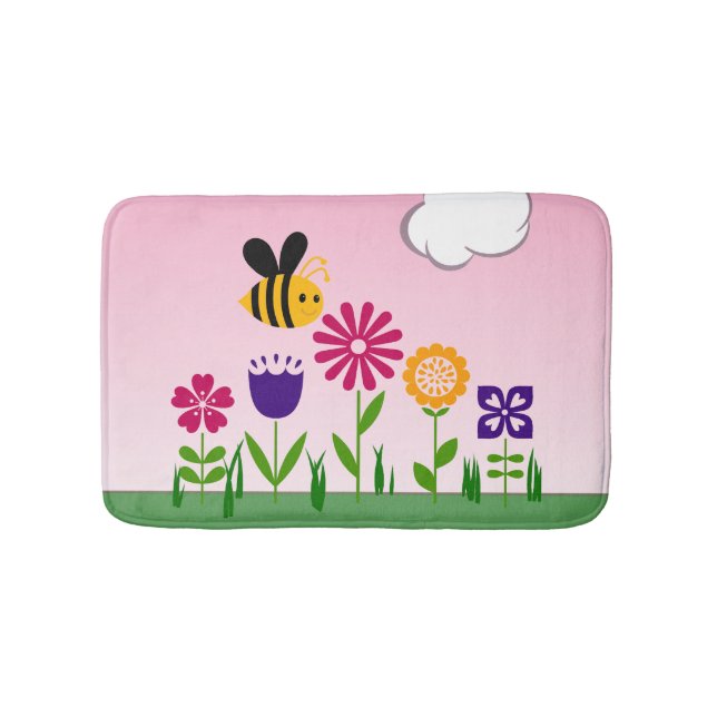 Happy Bee Flower Garden Bath Mat (Front)