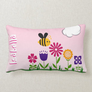 Happy Bee Flower Garden Personalized Lumbar Pillow