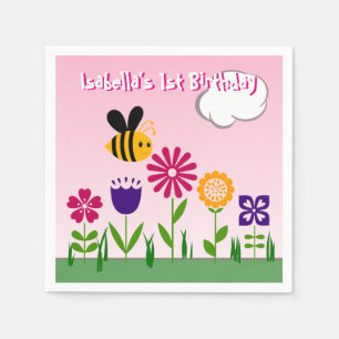 Happy Bee Flower Garden Personalized Napkin