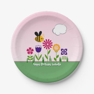 Happy Bee Flower Garden Personalized Paper Plate