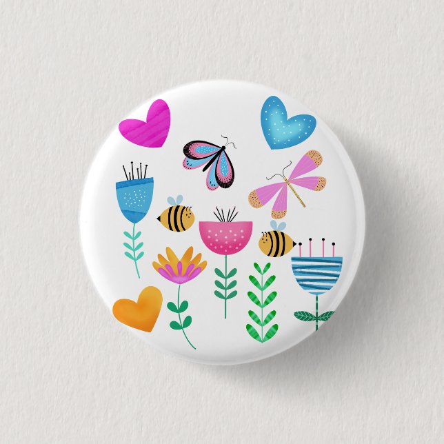 Happy Bee Garden 1 Inch Round Button (Front)