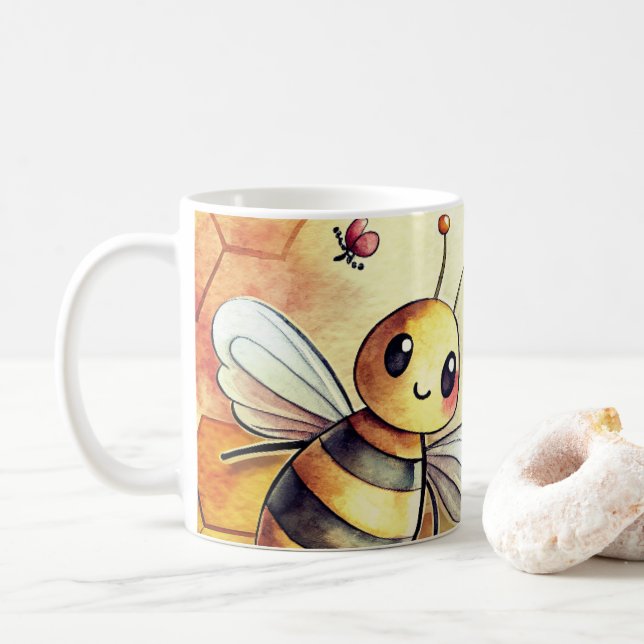 Happy Bee Honeycomb Bumblebee  Coffee Mug (With Donut)