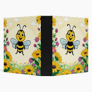 Happy Bee In Colourful Flowers Binder