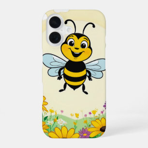 Happy Bee In Colourful Flowers iPhone 16 Case