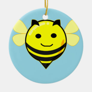 Happy bee on blue ceramic ornament