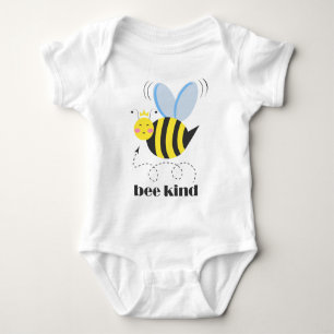 Happy bee princess with crown and slogan Bee Kind Baby Bodysuit