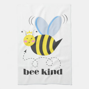 Happy bee princess with crown and slogan Bee Kind Kitchen Towel