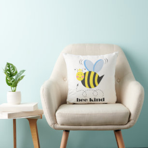 Happy bee princess with crown and slogan Bee Kind Throw Pillow