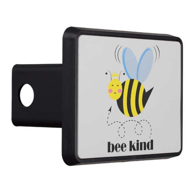Happy bee princess with crown and slogan Bee Kind Trailer Hitch Cover (Right)