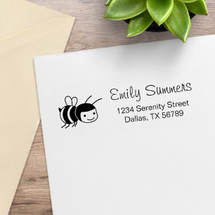 Happy Bee Return Address Rubber Stamp