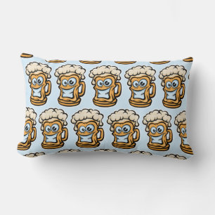Happy Beer Mug, Funny Illustration Lumbar Pillow