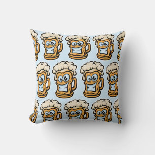 Happy Beer Mug, Funny Illustration Throw Pillow