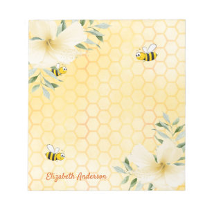 Happy bees honeycomb pattern honey tropical floral notepad