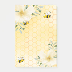 Happy bees honeycomb pattern tropical florals post-it notes