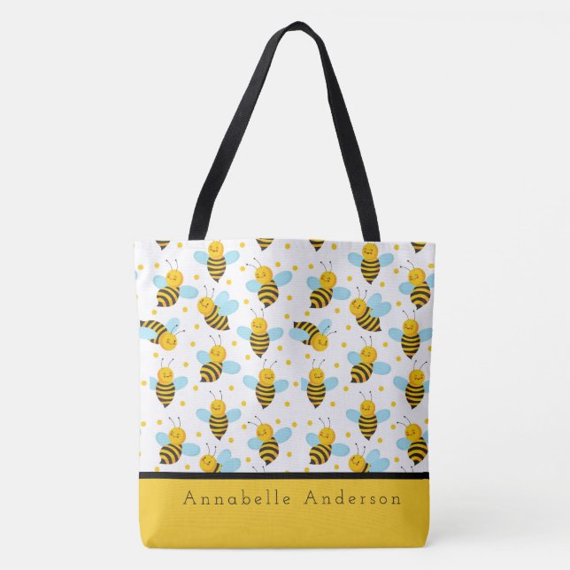 Happy Bees Personalize Tote Bag (Front)
