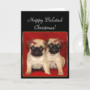 Happy  BelatedcChristmas Pugs  greeting card