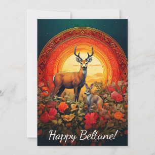 Happy Beltane Deer & Hare Card