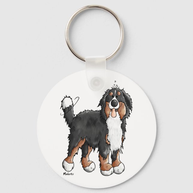 Happy Bernese Mountain Dog - Comic - Dogs - Cartoo Keychain (Front)