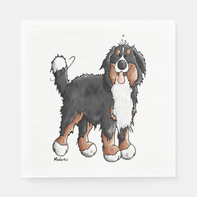 Happy Bernese Mountain Dog - Comic - Dogs - Cartoo Napkin (Front)