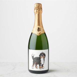 Happy Bernese Mountain Dog - Comic - Dogs - Cartoo Sparkling Wine Label