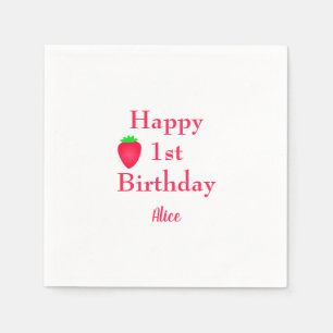 Happy Berry First Strawberry 1st Birthday 2024 Napkin