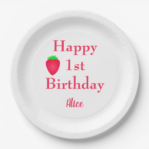 Happy Berry First Strawberry 1st Birthday Girly Paper Plate