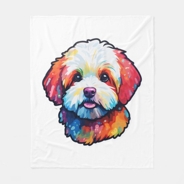 Happy bichon frize  fleece blanket (Front)