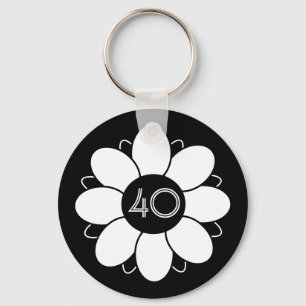 Happy Big 40 Birthday Floral Design Pattern Black Keychain