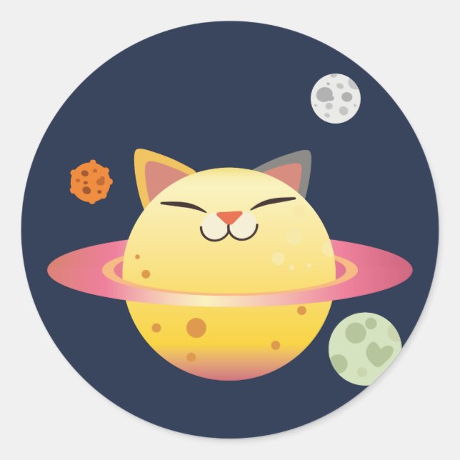 Happy Big Cat Planet Space Classic Round Sticker (Front)