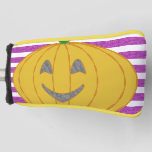 Happy Big Modern Orange Pumpkin Golf Head Cover