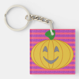 Happy Big Modern Orange Pumpkin Halloween Keychain