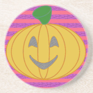 Happy Big Modern Orange Pumpkin Halloween Party Coaster