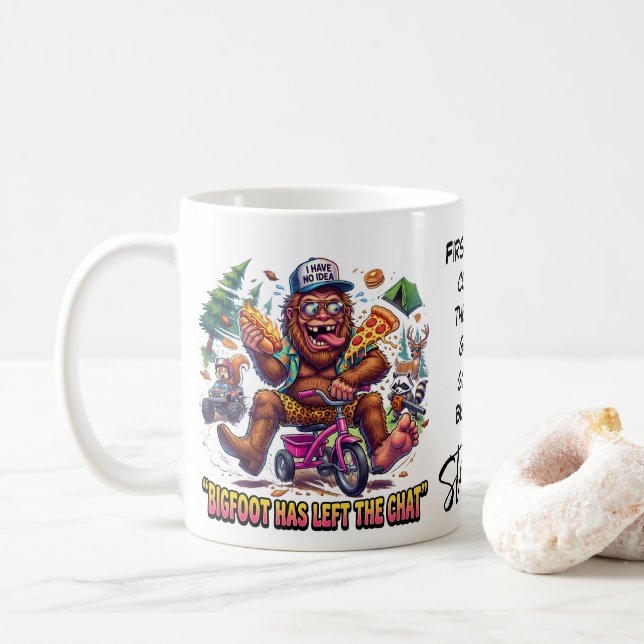 Happy Bigfoot Sasquatch Breakfast Coffee Mug (With Donut)