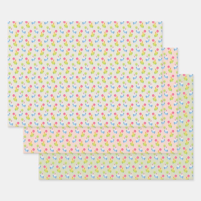 Happy Birbday Budgie Wrapping Paper Sheet (Set)