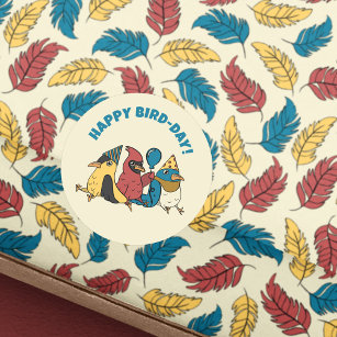 Happy Bird Day Cartoon Birds Themed Birthday Classic Round Sticker