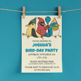 Happy Bird Day Cartoon Birds Themed Birthday Invitation