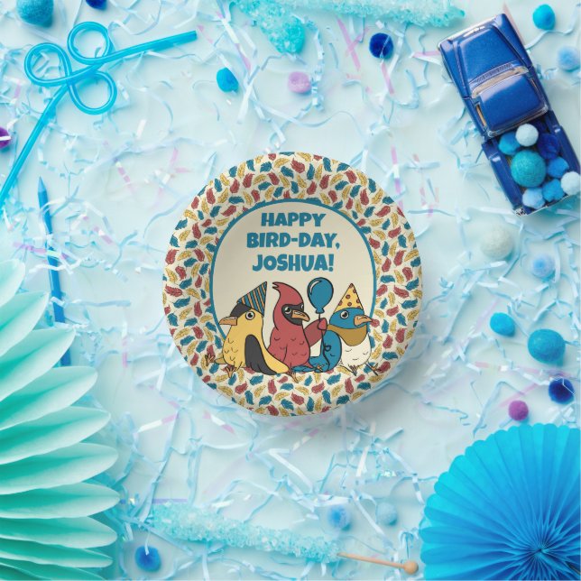 Happy Bird Day Cartoon Birds Themed Birthday Paper Plate (Party)